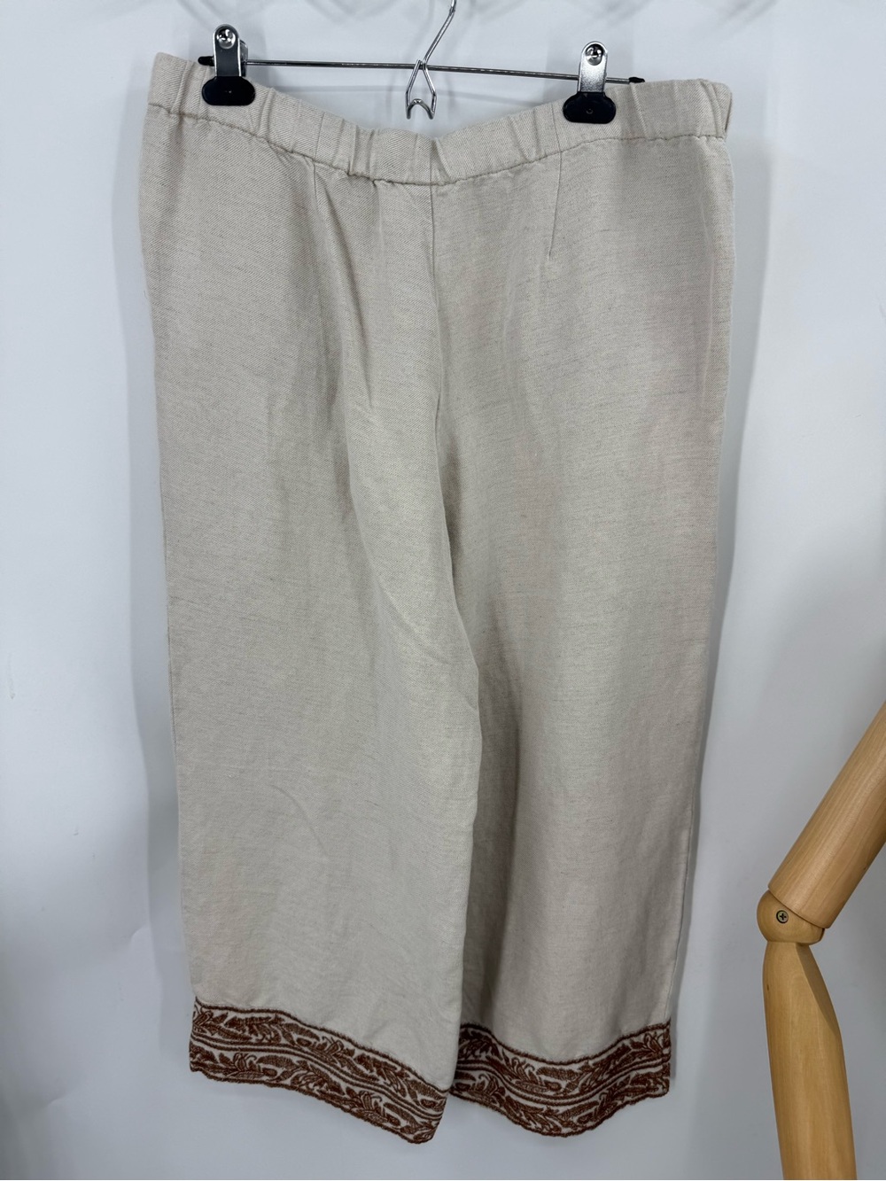 J. Jill beige linen blend cream/brown wide-leg crop pants ML